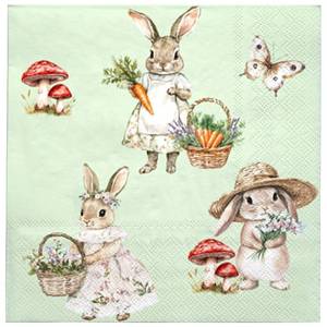 lot 4245 image: LeZakaa 50Pcs Easter Bunny Paper Napkins, 3-Ply Green Pastel Garden Rabbit Cocktail Beverage Napkins, Disposable Guest Hand Towels, 5 x 5 Inch Folded, Spring Party Decorations