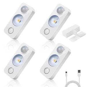 lot 4261 image: NIEGNOWOO LED Motion Sensor Puck Lights, Rechargeable Cabinet Lights, Stick on Wireless LED Night Light for Closet, Drawer, Shelf, Under Cabinet, Daylight White 4Pack, USB Charging Cord Included