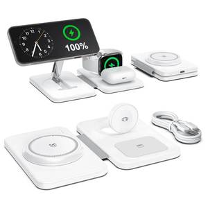 lot 4285 image: 3 in 1 Magnetic Wireless Charger for Apple Multiple Devices, Foldable Fast Charging Station - Magsafe Charger Stand, Travel Charger Pad for iPhone 17 16 15 14 13 12 SeriesApple WatchAirPods Pro