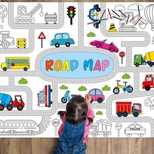 lot 4287 image: Transportation Coloring Poster for Kids Giant Large Road Coloring Poster Tablecloth Jumbo Coloring Book Crafts Traffic Jam Cars Trucks Birthday Posters for Toddlers Educational Party Decoration Favor