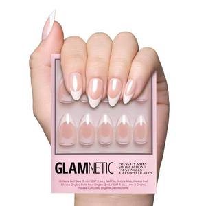 lot 4290 image: Glamnetic Press On Nails - Mrs.  Short Almond Fake Nails with French Tips and Glossy, Glazed Finish, Salon Quality  15 Sizes - 30 Nail Kit with Glue