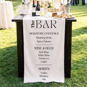 lot 4292 image: HunnmingRe Fabric Wedding Bar Sign 78x29 Inch White Linen Rustic Bar Wedding Table Banner Signature Drinks Sign for Ceremony Bridal Shower Engagement Party Supplies Decor