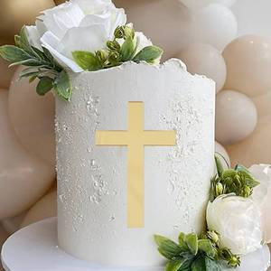 lot 4299 image: Golden Cross Cake Topper - First Holy Communion Party Decorations,Acrylic Cross Cake Topper Photo Props,God Bless Baptism Centerpiece,Religious Birthday Wedding Party Decorations