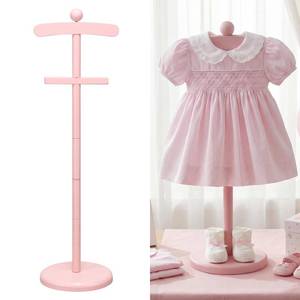 lot 4300 image: Bucherry 1 Pack Baby Clothes Display Stand Wooden Baby Shower Centerpiece Adjustable Height Circle Shaped Dress Hanger Doll Dress Outfit Stand Rack Hand Assembled Hangers Display Set (Pink Color)