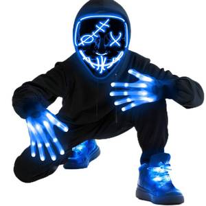 lot 4301 image: Camlinbo 3 Set Halloween LED Mask Light Up Gloves and Glow Shoelaces Scary Mask Halloween Costume Cosplay Party for Adults