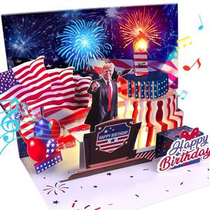 lot 4313 image: Birthday Card, Musical Pop Up Greeting Cards w Light, Blow Out Candle & Play Happy B-day Music Pop Up Card, Greeting Cards Gifts for Him or Her (Birthday Song, Presidential Blessings & Surprise)