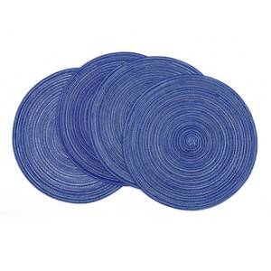 lot 4358 image: SHACOS Round Braided Placemats 15 inch Set of 4 Washable Cotton Polyester Braided Kitchen Table Placemats for Home Wedding Party (Blue White, 4)