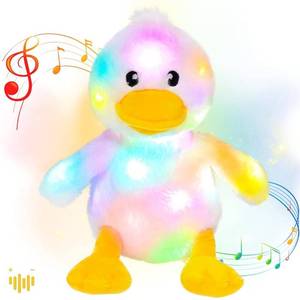 lot 4362 image: Hopearl LED Musical Stuffed Duck Light up Singing Duckling Plush Toy Adjustable Volume Lullaby Animated Soothe Birthday Gifts for Kids Toddler Girls, White, 11
