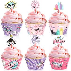 lot 4367 image: Pajean 60 Pieces Pink Spider Cupcake Toppers and Wrappers, Hero Cupcake Decorations for Girl Birthday Baby Shower Party Decorations Supplies