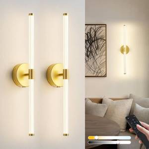 lot 5017 image: KARTOOSH Wireless Wall Sconces Rechargeable Battery Operated LED Wall Light with Remote, 3000K-6000K Adjustable Stepless Dimming for Bedroom, Hallway, Kitchen, 23.6 Inch Gold