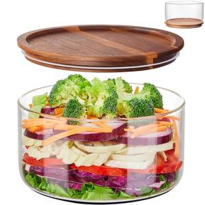 lot 5019 image: Intowalde Large Salad Bowl with Lid, 106 oz Glass Salad Bowl with Acacia Wood Lid, Versatile Glass Trifle and Fruit Bowl, Large Mixing Bowl for Salads, Dessert, Fruit, Chips, Pasta, Dishwasher Safe