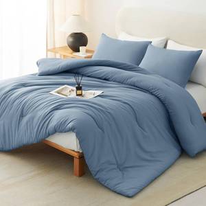 lot 5021 image: CozyLux Queen Comforter Set Grayish Blue, 3 Pieces Solid Comforters Queen Size Breathable Bedding Sets, Dusty Blue Luxury Soft Lightweight Bed Set with Down Alternative Comforter and 2 Pillowcases
