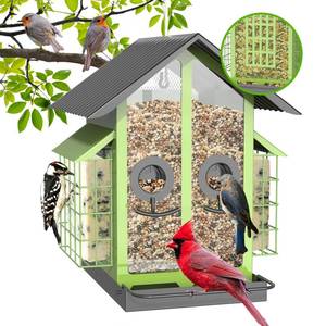 lot 5031 image: FlowaFoli Bird Feeders for Outdoors, Metal Bird Feeder with Double Suet Cage Weatherproof Metal Roof, 2 in 1 Mixed Seeds Suet Feeder, 4Lbs Large Capacity, Great for Finch��Cardinal��Chickadee��Green��
