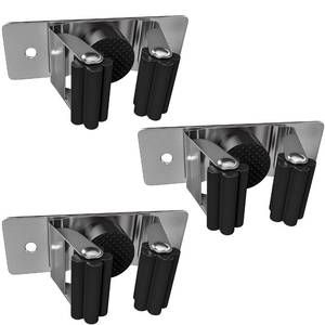 lot 6324 image: Heavy Duty Broom and Mop Holder Wall Mounted with 2 Rubber Grip Slots & 3 Utility Hooks �� SUS304 Stainless Steel, Waterproof, Self Adhesive or Drill Mount, for Garage, Laundry, Kitchen & Closet Use