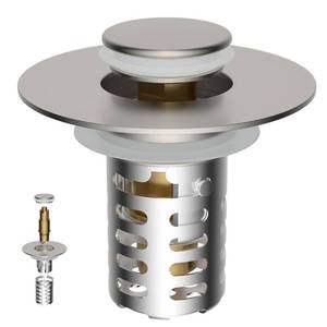 lot 6325 image: Universal Metal Bathroom Sink Drain Strainer Hair Catcher Upgraded 3 in 1 Pop-up Sink Stopper, with Detachable Stainless Steel Filter Basket, Fit for Standard 1.12.36 Basin Hole, Brushed Nickle