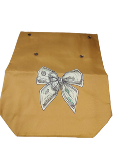 lot 6348 image: Canvas Tote Bag with Dollar Bill Bow Design