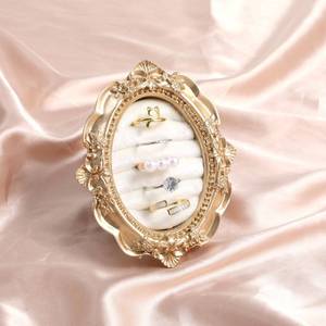 lot 6354 image: Vintage Ring Holder Oval Rings Display Jewelry Box Suede Gold ring Holder Earring Tray Organizer for Women Anniversary Engagement Wedding Ceremony Storage Gift Photography Props Christmas Birthday