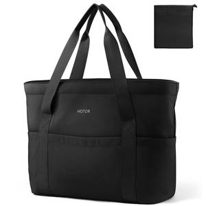 lot 6361 image: HOTOR Tote Bag for Women - Foldable Lightweight Tote Bags with Zipper, Large Shoulder Bag Top Handle Handbag Carry-On Bag for Travel, Shopping, Work, Beige, 19.7 x 6.7 x 13.8