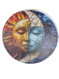 lot 6387 image: Sun and Moon Face Decorative  Metal Plate Sign slightly bent at the top