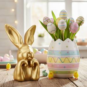 lot 6394 image: Lyrow 8 Inch Gold Resin Bunny Table Decor Easter Thinking Bunny Figurine for Home Table Centerpieces Golden Cute Rabbit Statue for Spring Living Room Shelf Mantel Decorations