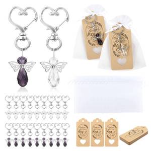 lot 6401 image: GWHOLE 20 Sets of Angel Keychain with Organza Gift Bags and Thank You Favor Tags Guest Return Gifts for Baby Shower, Birthday, Wedding Bridal Shower, Baptism Favors, Purple and White