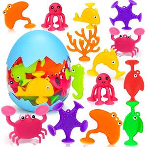 lot 6410 image: Toddler Suction Cup Bath Toys, Ocean Animal Bath Water Toys for Kids Ages 3-5 4-8 No Hole Mold Free Bathtub Car Airplane Window Toys Travel Trip Essentials for 3 4 5 Year Old Boy Girl Birthday Gift