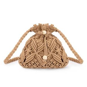 lot 6411 image: Peicees Drawstring Crochet Bag Purse- Woven Crossbody Purse For Women Summer Beach Vacation Travel Boho Shoulder Bag Small