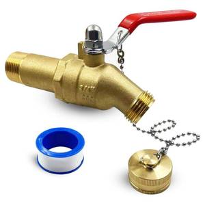 lot 6421 image: Upgrade Water Heater DrainFlush Ball valve kit, Full-Port Valves 34MIP x 34 Male GHT Connection to Hot Water Heater Tank, 2 inch Shank, 180 degree Handle with Chain, Cap and Thread Tape
