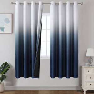 lot 6422 image: Estelar Textiler Navy Blue and Greyish White Ombre Blackout Curtains for Living Room, Energy Efficient Room Darkening Drapes, Grommet Thermal Insulated Window Treatments for Bedroom,52Wx72L (2 Panels)