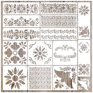 lot 6428 image: Talavera Stencil Floral Folk Mexican Talavera Stencils for Painting Vases Cake Crafts Backdrop Furniture Edging Line Pattern Title (14 Pcs)