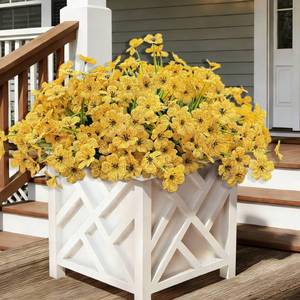 lot 6439 image: 20 Bundles Artificial Flowers for Outdoors, UV Resistant Fake Flower with Plastic Plants, Faux Silk Flowers for Outdoor Planters , Fake Realistic Plant for Outside Front Porch Patio Decor-Yellow