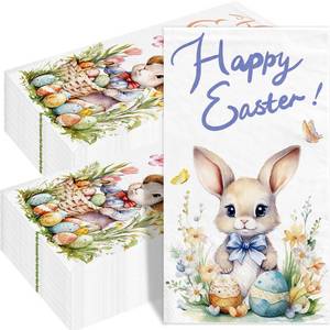 lot 6440 image: WorldBazaar Easter Bunny Napkins 100Pcs Disposable Paper Napkin Dinner Bathroom Guest Easter Party Decorations