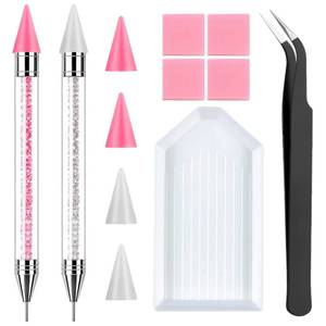lot 6442 image: 2 Pack Rhinestone Picker Tool Dotting Pen with 4 Wax Tips and Tray, Wax Pencil for Rhinestones, Gem Picker Pen Diamond Jewel Applicator, Rhinestone Tools Kit for Bedazzling DIY Nail Art