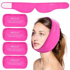 lot 6447 image: LotFancy Face Ice Pack Wrap with 4 Reusable Hot Cold Therapy Gel Packs, Pain Relief for TMJ, Wisdom Teeth, TMD, Oral and Facial Surgery, Dental Implants, Pink
