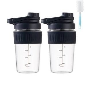 lot 9964 image: 16oz Glass Shaker Bottle for Protein, 2 Pack Small Borosilicate Glass Protein Powder Leak-Proof Shaker Cup Mixes with 304 Blending Ball(16oz,Black)