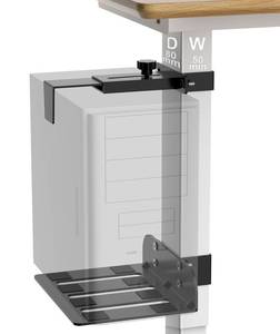 lot 9968 image: Under Desk PC Mount - No Drilling 40 lb Capacity, CPU Holder Under Desk, Adjustable Height and Width, Clamp-on Desk Leg PC Mount for Standing Desk (Fits 80mm�50mm Legs only), with Non-Slip Pads, Black