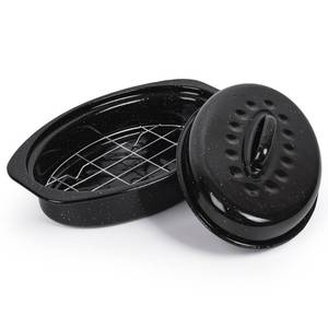 lot 11035 image: 13 Roaster Pan with Lid and Rack, Small Enamel Roaster Pan with Oval Roasting Rack, Granite Baking Pot for Chicken Turkey Lamb, Heat Resistant, OvenDishwasherAll Stovestops Compatible
