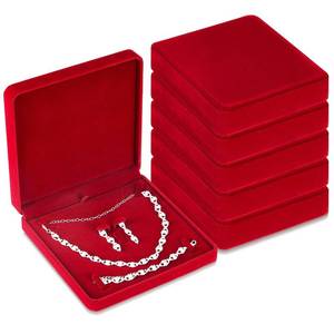 lot 11042 image: Yinkin 6 Pcs Velvet Jewelry Set Box Jewelry Display Case Earring Ring Bracelet Necklace Gift Box Pearl Necklace Storage Case for Mothers Day Wedding Travel Anniversary(Wine Red)