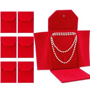 lot 11044 image: Kenning 6 Pcs Velvet Necklace Jewelry Display Folder Travel Necklace Organizer Women Pearl Jewelry Pouch Gift Bag(Red)