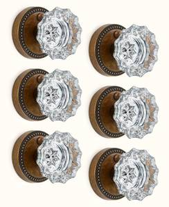 lot 11045 image: Asidrama 6 Pack Privacy Antique Brass Crystal Door Knob with Lock, Vintage Antique Brass Glass Door Knobs Interior for Bedroom or Bathroom, Heavy Duty for Left Right Sided Doors