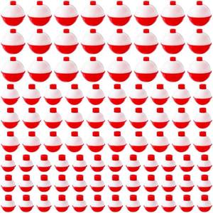 lot 11049 image: Woozettn 100 Pcs Fishing Float,Hard ABS Fishing Bobbers,Red and White Bobbers,Push Button Round Buoy Floats for Fishing Tackle Accessories,0.7511.5 Inch