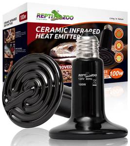 lot 11050 image: REPTI ZOO 100W Reptile Heat Lamp 2Pack Ceramic Heat Emitter Night Heat Lamp Bulbs Reptile Terrarium Heat lamp Tank Heat Bulb for Turtle Bearded Dragon Gecko Lizard Snake Chicken E26