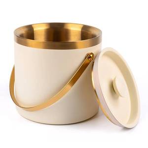 lot 11062 image: 3L beige white Double Wall Insulated Stainless Steel Ice Bucket with scoop for Cocktail Bar,Metal Ice Bucket for freezer with Lid for parties.ice Container to Keep Ice Colder,bar cart accessories