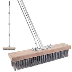 lot 11064 image: Stainless Steel Wire Scrub Brush with Long Handle for Deck, Concrete, Patio Floor Cleaning, 59 Heavy Duty Stiff Metal Bristle Scrubber Broom for Outdoor Moss Removal