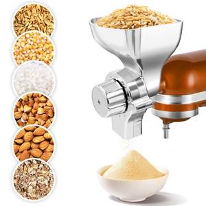 lot 11065 image: Premium All-Metal Grain Mill Attachment for KitchenAid Stand Mixers, 12-Level Adjustable Flour Mill Grinder for Wheat, Oats, Corn, Rice, Non-Oily Dry Grains - Includes Cleaning Brush (Used)