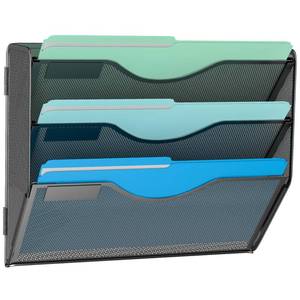 lot 11069 image: Gawerk 3 Tier Hanging Wall File Organizer, Mesh Mail Paper Orgnization Hanging File Folder Holder for Home Office, Black