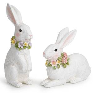 lot 11073 image: Hodao Spring Garden Patio Bunny Figurine Set (2pcs) The Perfect Accent for a Wonderful Garden-Easter Bunny Figurine Decor Outdoor Indoor Home Decorations (White)