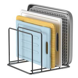 lot 11079 image: LAEMYFYRE Kitchen Organizer Rack - 4-Slot Heavy-Duty Holder for Cutting Boards,Cookware �� Rust-Resistant, Space-Saving Design with Non-Slip Feet for Countertop and Cabinet Storage (1 Pack)