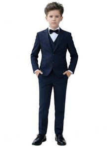 lot 11091 image: YuanLu Boys Navy Blue Formal Suits 5 Piece Slim Fit Ring Bearer Outfit Wedding Guest Dresswear for Toddler Kids Suit Size 6