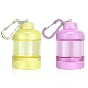 lot 12046 image: BooMetCheer 2 Pack Protein Powder Container to Go with Keychain & Keyring, Large Capacity, Clear, Leakproof, Ideal for workouts, fitness, or travel (Pink&Yellow)